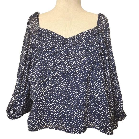 Express Blue and White Dot Blouse 3/4 length sleeves - Picture 1 of 4